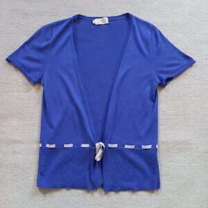 TOAST Cardigan Size 8 Blue 100% Pima Cotton Lightweight Short Sleeves